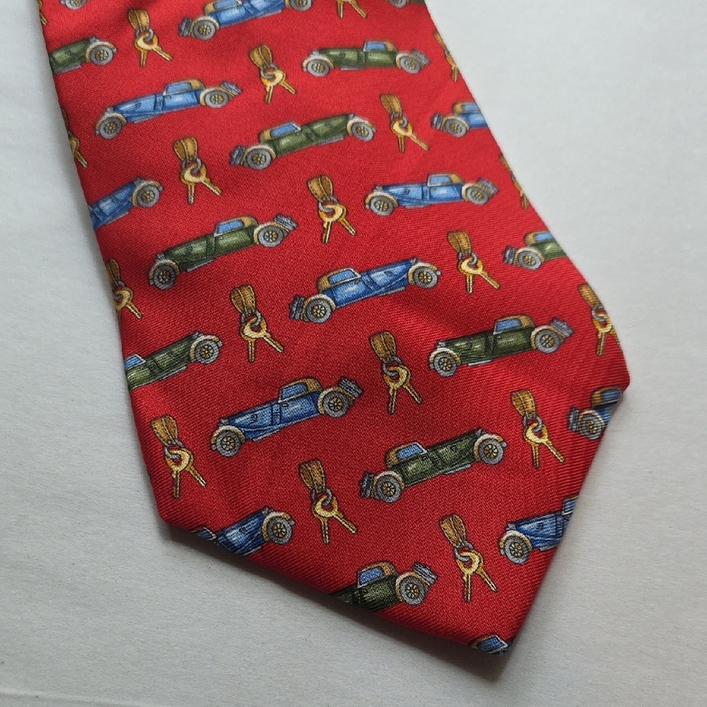 Paradox 100% Italian Silk Tie with Vintage Cars & Keys Pattern